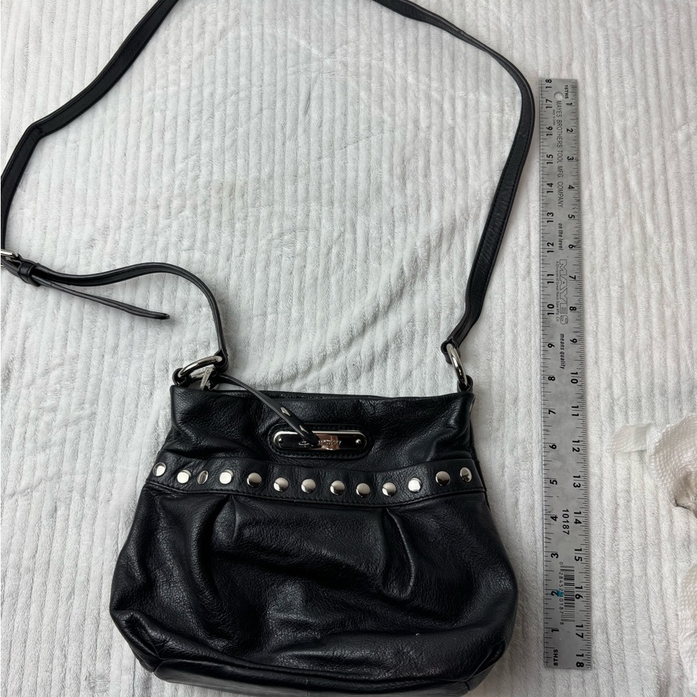 B. Makowsky Black Crossbody Bag with Silver Accents